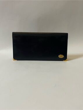 Alfred Dunhill Vintage Leather Checkbook Wallet Black Gold Authenticity Card 🇫🇷